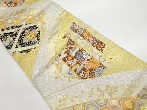 草花に鳥・古典柄模様織出し袋帯